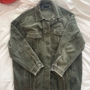 Zara Sage Green Ribbed Collar Jacket